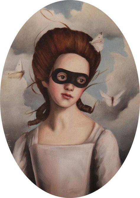 For Sale on 1stDibs - Plentiful - Oval Portrait of Masked Woman with sky background and butterflies, Oil Paint by Penelope Boyd. Offered by Van Rensburg Galleries. Oval Portrait Painting, Masked Woman, Oval Portrait, Sky Background, Painting Inspo, Portrait Painting, Butterflies, Oil Painting, Paint