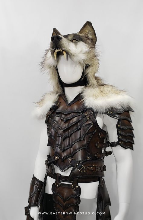 Wolf Head Cloak, Wolf Outfit Male, Wolf Pelt Armor, Wolf Skin Cloak, Wolf Helmet Armor, Winter Warrior Outfit, Wolf Armor Character Design, Barbarian Outfit Male, Wolf Pelt Cloak