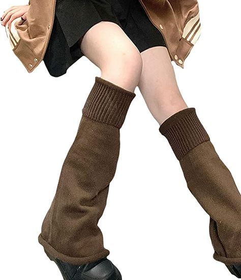 Harajuku Boots, Dark Academia Accessories, Brown Leg Warmers, Black Leg Warmers, Cable Knit Leg Warmers, Preppy Mode, Punk Style Outfits, Knitted Leg Warmers, Harajuku Punk