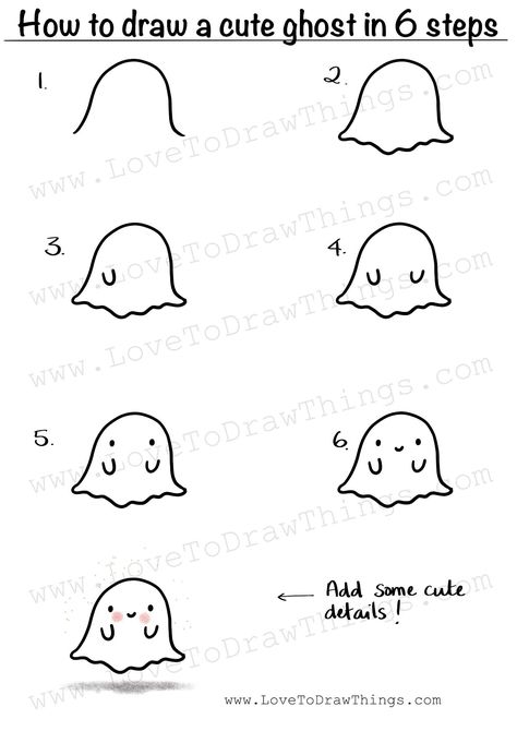 Draw A Ghost, Small Easy Drawings, Ghost Tutorial, Draw Halloween, Cute Halloween Drawings, Autumn Doodles, Doodle Art For Beginners, How To Draw Cute, Easy Step By Step Drawing