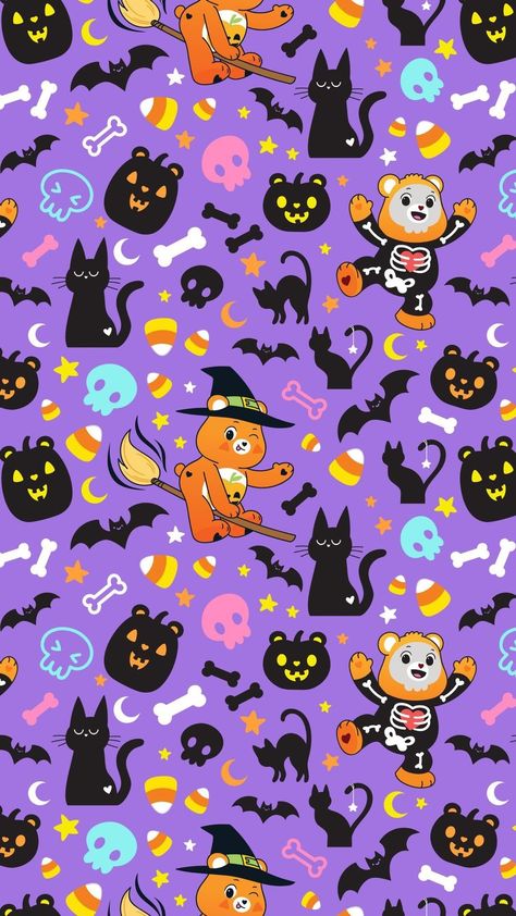 #carebears #ositoscariñositos #halloween Care Bear Halloween Wallpaper, Halloween Kawaii Wallpaper, Halloween Carebear, Halloween Patterns Wallpaper, Kawaii Halloween Wallpaper, Disney Halloween Wallpaper, Care Bears Halloween, Cute Halloween Wallpaper, Halloween Desktop Wallpaper