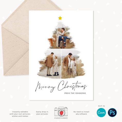 Photoshop Collage Ideas, Card Envelope Ideas, Merry Christmas Writing, Christmas Live Wallpaper, Photo Collage Christmas Card, Christmas Card With Photo, Christmas Tree Photo, Canva Christmas, Brush Photoshop