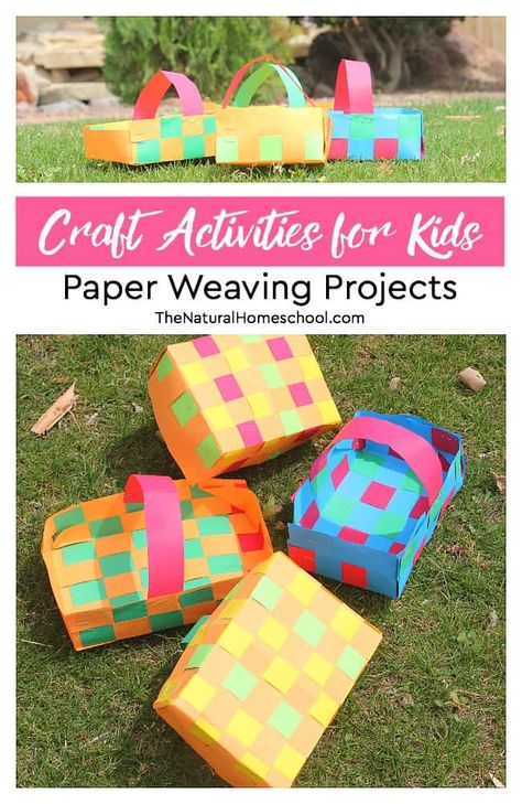 Craft Activities for Kids ~ Paper Weaving Projects - The Natural Homeschool Paper Weaving Projects, Basket Weaving For Kids, Lighthouse Keepers Lunch, Paper Basket Weaving, Summertime Crafts, Weaving For Kids, Basket Crafts, Paper Weaving, Diy Weaving