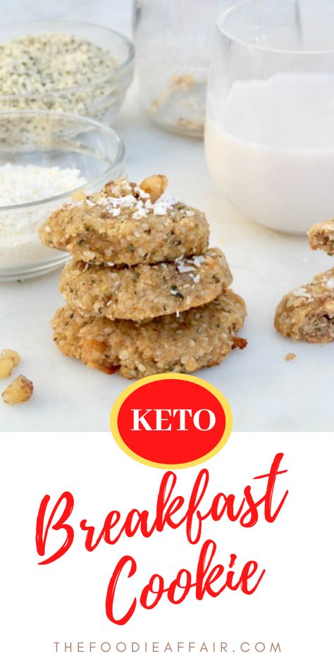 This grain free cookie for on the go is a nutritious soft cookie made with coconut, hemp hearts and nuts. Filling and flavorful. These are a great snack when you want something that's good for you that's not packed with sugar. Make these today! #breakfastidea #healthy #lowsugardiet Keto Breakfast Cookies, Breakfast Cookie, Hemp Hearts, Low Carb Cookies, Low Carb Breakfast Recipes, Keto Cooking, Healthy Keto, Heart Cookies, Keto Cookies