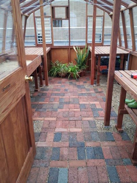 Greenhouse Floor Ideas, Greenhouse Flooring, Greenhouse Floor, Greenhouse Photos, Diy Greenhouse Cheap, Traditional Greenhouses, Conservatory Greenhouse, Brick Floor, Lean To Greenhouse