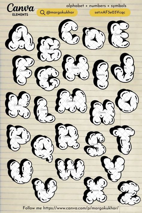 Bubble balloon alphabet letters, numbers and symbols. Canva elements keyword Font fonts #font #fonts 4.94 Canva Doodle Elements, H Font Letter Design, Puffy Font, Bubble Fonts Alphabet Graffiti, Canva Letters, Drawing Alphabet, Font Wallpaper, Balloon Alphabet, Jersey Font