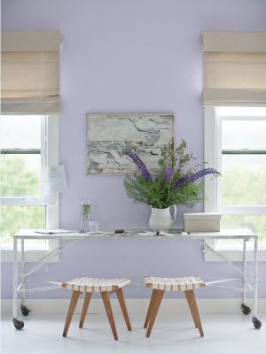 Brighten any room with Lavender Mist 2070-60, shown here in Benjamin Moore® Natura®, flat finish. Part of the Color Trends 2014 palette, this versatile hue brings a light, fresh look to any space. Pick up a free palette card at your local Benjamin Moore store. Lavender Walls, New Paint Colors, Trending Paint Colors, Lavender Mist, Bathroom Color Schemes, Purple Rooms, Benjamin Moore Colors, Bright Paintings, Paint Swatches