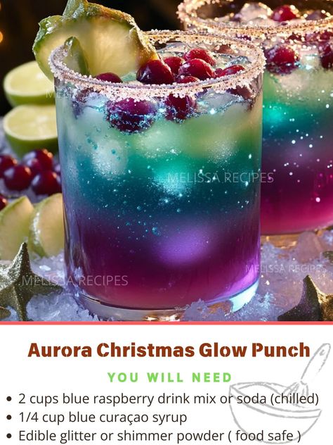 Aurora Christmas Glow Punch Glow Punch, Christmas Drinks Nonalcoholic, Raspberry Drink, Christmas Drinks Alcohol Recipes, Christmas Drinks Alcohol, Light Cocktails, Light Drinks, Festive Appetizers, Holiday Punch