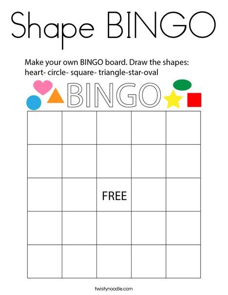 Shape BINGO Coloring Page - Twisty Noodle Shape Bingo, Bingo Games For Kids, Shape Coloring Pages, Bingo For Kids, Twisty Noodle, Math Centers Kindergarten, Kindergarten Readiness, Learning English For Kids, Holiday Lettering