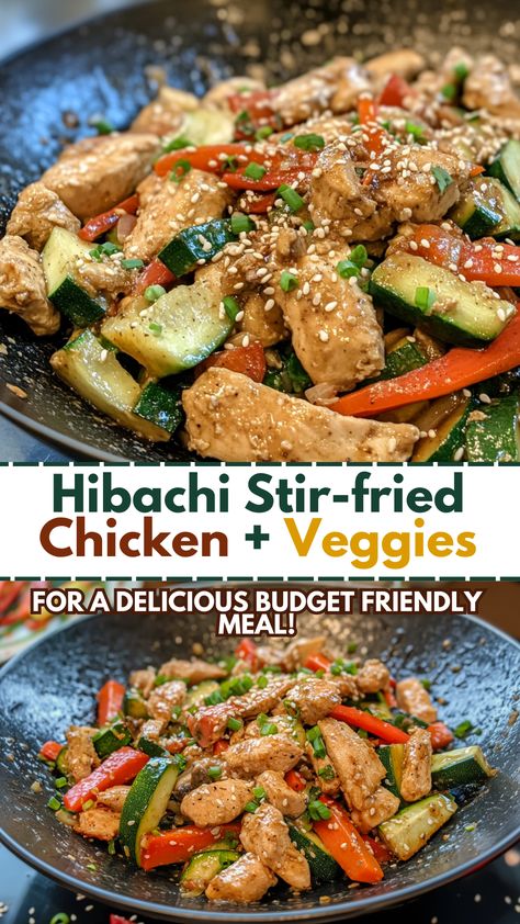 Hibachi Stir-fried Chicken + Veggies for a DELICIOUS Budget Friendly Meal! Chicken With Stir Fry Vegetables, Stir Fry Healthy Clean Eating, Best Chicken Stir Fry With Vegetables, Low Cholesterol Stir Fry, Vegetable Hibachi Recipe, Air Fryer Hibachi Chicken And Vegetables, Healthy Meat And Veggie Meals, Asian Chicken And Vegetables, Hibachi Chicken And Vegetables