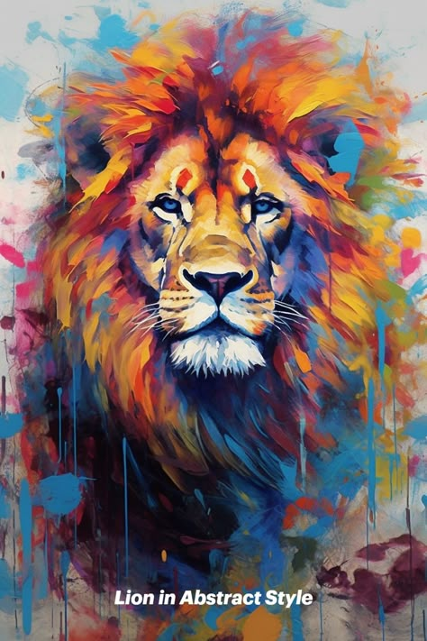 MidJourney experiments in prompt engineering and exploring art styles. Lion Painting Watercolor, Lion Painting Acrylic, Lion Painting Art, Lion Paintings, Colorful Lion Painting, African Portraits Art, Prompt Engineering, Eagle Painting, Animal Illustration Art