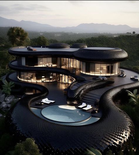 Black Luxury House, Dark Modern House, Dream House Pictures, Futuristic House, Fallen Star, Luxury Houses Mansions, Dark Modern, Futuristic Home, Dream Mansion