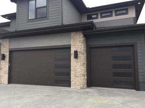 Contemporary garage doors Shed Inspiration, Garage Door Designs, Contemporary Garage Doors, Contemporary Garage, Door Design Ideas, Modern Garage Doors, Residential Garage, Brown Doors, Contemporary House Exterior