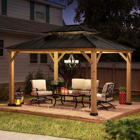 Backyard Porch Ideas Covered Decks, Backyard Gazebo Patio, Outdoor Covered Seating Area, Modern Kubo, Pavillion Backyard, 10x12 Gazebo, Composite Decks, Gazebo Decorations, Gazebo Ideas