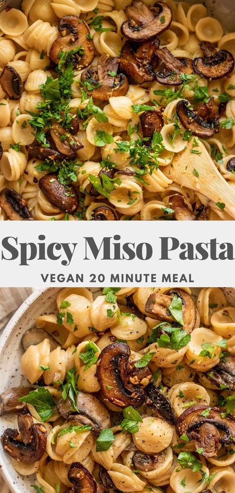 Spicy Miso Pasta, Miso Pasta, Vegan Pesto Sauce, Healthy Vegan Dinner Recipes, Dairy Free Pasta, Fried Garlic, Healthy Vegan Dinner, Vegan Pasta Recipes, Vegan Pasta