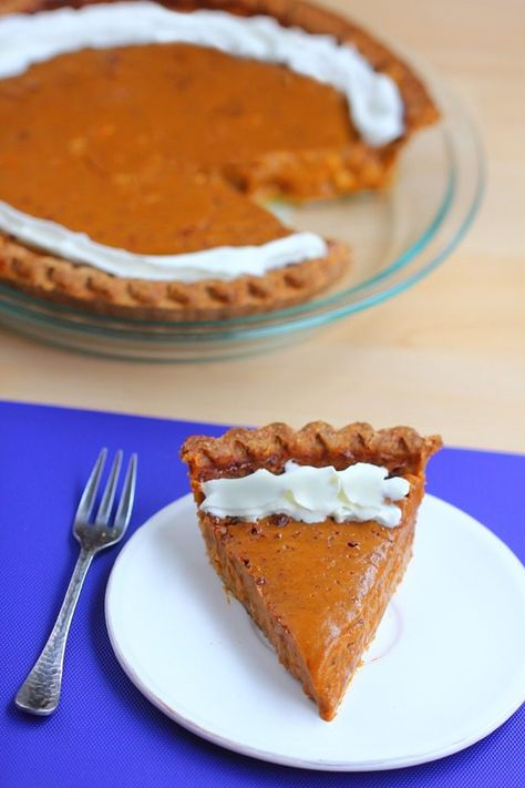 Creamy, smooth, melt-in-your-mouth sweet potato pie… This is my family's favorite recipe - traditional sweet potato pie with a light and flaky pie crust that makes this a staple recipe every year at our Thanksgiving table. You WON’T miss the pumpkin pie at all! https://chocolatecoveredkatie.com @choccoveredkt Healthy Sweet Potato Pie Recipe, Healthy Sweet Potato Pie, Sweet Potato Pie Recipe Easy, Sweet Potato Dessert Recipes, Vegan Thanksgiving Dessert, Sweet Potato Dessert, Healthy Sweet Potato, Sweet Potato Pies Recipes, Healthy Brunch Recipes