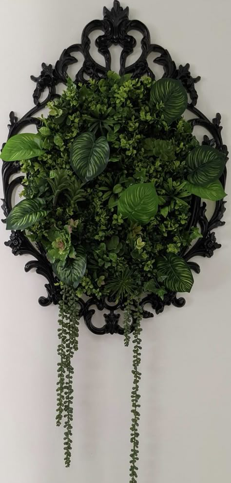 Goth Jungle Aesthetic, Gothic Home And Garden, Gothic Cubicle Decor, Botanical Goth Home, Whimsigoth Bathroom Aesthetic, Gothic Porch Decor, Green Gothic Decor, Dark Botanical Decor, Goth Spring Decor