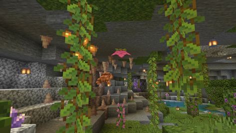 This is the view from the entrance to my frog and axolotl cave I designed <33 Lush Cave, Minecraft Things, The View, Minecraft, Lush, Entrance, Design