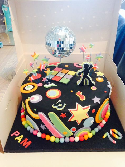 70s Theme Birthday Cake, Disco Themed Cake, 70s Cake, Rock Star Cakes, Flower Birthday Cake, Disco Cake, Retro Cake, 7th Birthday Cakes, Disco Birthday Party