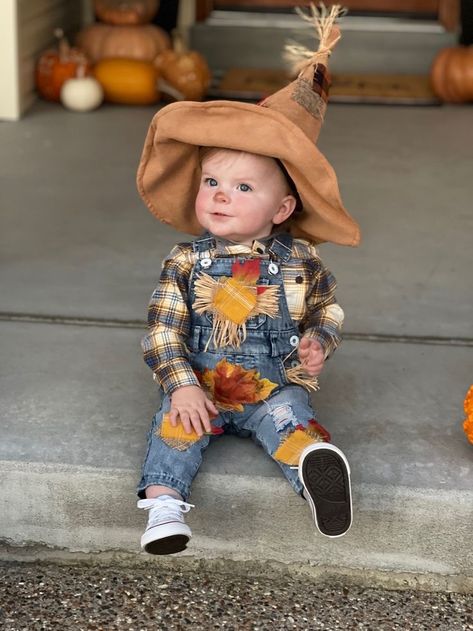 Diy Baby Scarecrow Costume, Toddler Scarecrow Costume Boy, Toddler Halloween Costumes For Boys Diy, Baby Scarecrow Costume Boy, Diy Toddler Boy Costume, Infant Scarecrow Costume, Baby Boy Costume Ideas, Halloween Costume One Year Old, Baby Scarecrow Costume