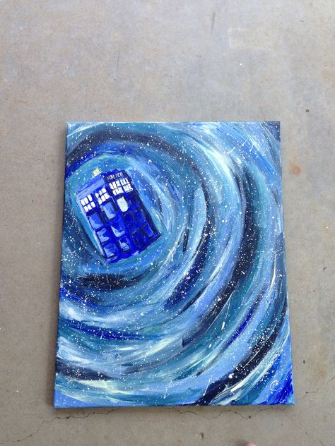 Tardis painting by yours truly Dr Who Painting Ideas, Doctor Who Painting Easy, Tardis Drawing, Doctor Who Painting, Tardis Painting, Star Trek Painting, Tardis Art, London Bedroom, Geeky Art