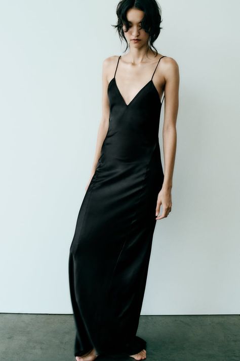 Slip Dress Satin, Black Satin Midi Dress, Black Satin Slip Dress, Black Slip Dress, Satin Color, Dress Satin, Satin Midi Dress, Satin Slip, Satin Slip Dress