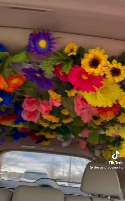 flower car roof Flower Headliner Car, Fake Flower Car Ceiling, Flower Car Interior Roof, Car Decorations Interior Flower, Car Flower Ceiling, Flower Car Ceiling, Flower Roof Car, Flower Car Roof, Car Roof Decoration