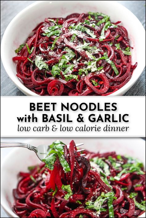 white bowl with beet noodles and text Low Carb Beets Recipe, Spiralized Beet Recipes, Keto Beets Recipe, Beet Noodles Recipes, Spiralized Beets, Beet Noodles, Gluten Free Pasta Dishes, Veggie Noodles Recipes, Beet Pasta