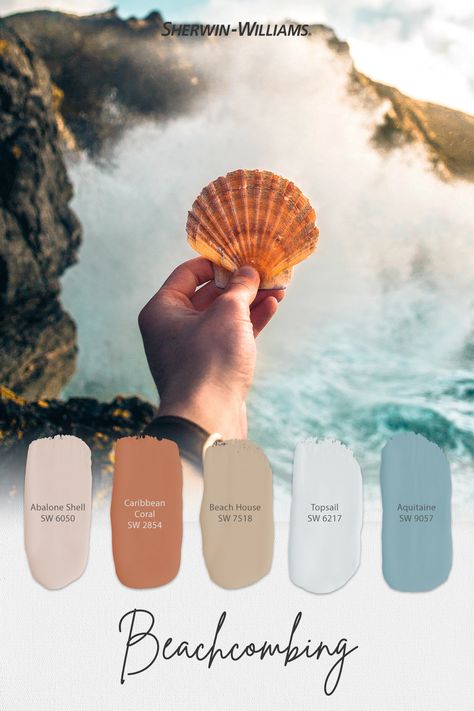 Beachcomber Sherwin Williams, Sherwin Williams Beach House Colors, Redo House, Beach Wedding Colors Schemes, Boho Paint Colors, Ocean Color Palette, Beach Color Palettes, Beach House Colors, Sherwin Williams Paint