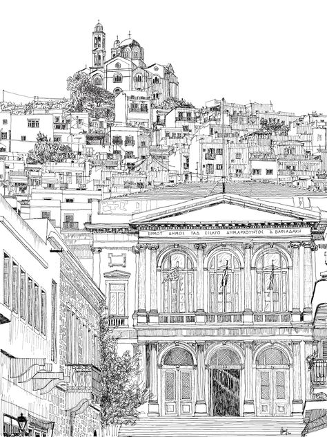 Syros -Greek My sketch - trace Louvre Drawing, City Sketch, Ink Inspiration, Outfit Autumn, Architecture Drawing Art, Louvre Paris, Louvre Museum, The Louvre, Model Making