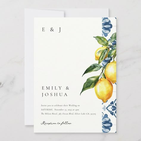 Mediterranean Wedding Invitations, Italian Wedding Invitations, Hand Fans For Wedding, Mediterranean Wedding, Wedding Hands, Couples Shower Invitations, Blue Tile, Invitation Kits, Greece Wedding