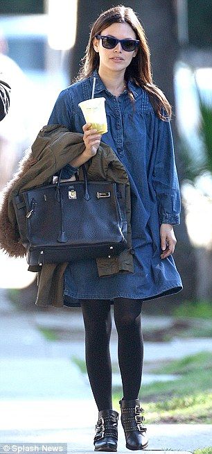 Rachel Bilson Dress With Tights Outfit, Dress With Black Tights, Dresses With Black Tights, Rachel Bilson Style, Denim Dress Fall, Casual Friday Outfit, Dress With Tights, How To Wear Leggings, Rachel Bilson