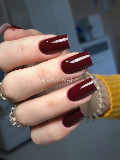 Wine Red Nails, Paris Nails, Wine Nails, Maroon Nails, Acrylic Nail Set, Colored Acrylic Nails, French Acrylic Nails, Nails 2024, Square Acrylic Nails