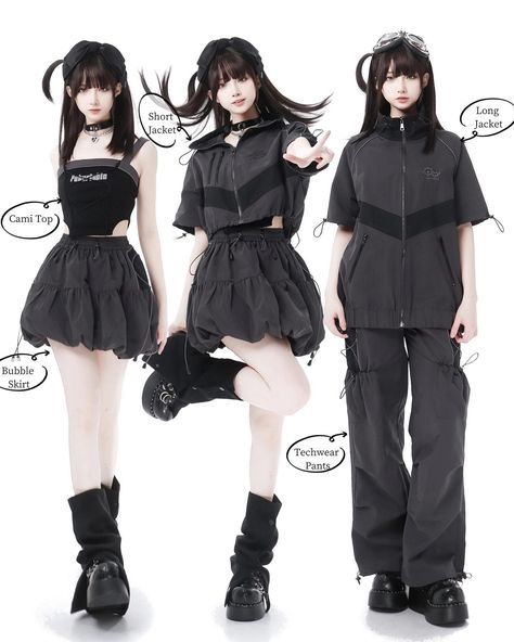 🤩🤩Techwear vibes fashion outfits: bubble skirt, cami top, short/ long jacket and techwear pants. 🛒👉Search 'AEP-S-1694' on devilinspired.com #devilinspired #techwearfashion #futuristicfashion #kawaii #kawaiifashion #ootd Techwear Pants, Tech Wear Fashion, Bubble Skirt, Futuristic Fashion, The Bubble, Long Jacket, Short Long, Kawaii Fashion, Cami Top