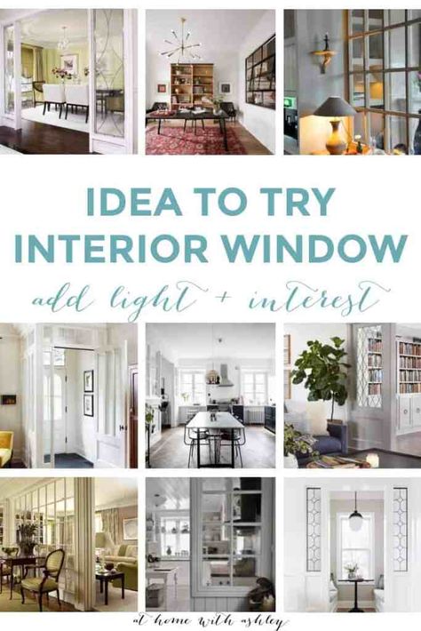 idea to try- interior window. This architectural feature brings in light and style. Similar to how a transom window works over doors. It's a great way to incorporate vintage glass, leaded, or stained glass. It's a great alternative to an open concept floor plan while still having bright rooms and seperate spaces Transom Windows Interior, Transom Window Treatments, French Doors With Transom, Glass Room Divider, Transom Window, Interior Window, Living Room Divider, Hall And Living Room, Diy Room Divider