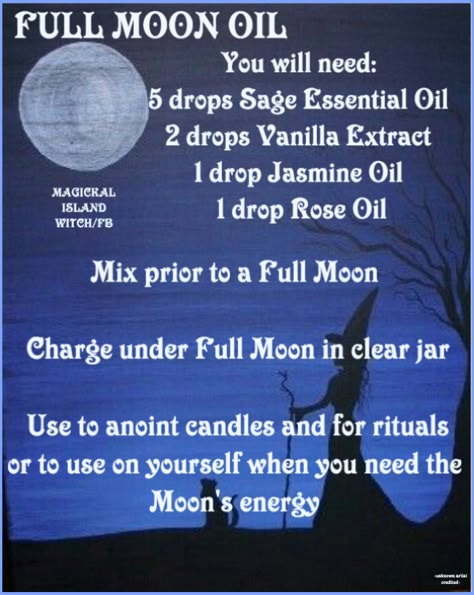 Full Moon Oil Recipe, Witchy Oil Blends, Full Moon Oil, Essential Oils For Chakras, Spell Oils, Essential Oil Perfume Blends, Magick Oil, Moon Oil, Magical Oils