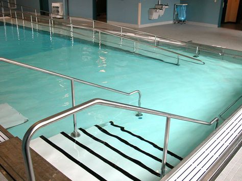 Stair/Ramp Pool Handrail, Stair Ramp, Pool Rails, Therapy Pools, Decks Around Pools, Hydrotherapy Pool, Medical Facility, Swimming Pool Hot Tub, Pool Water Features