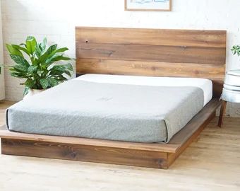 Rustic Platform Bed, Low Profile Bed Frame, Low Platform Bed, Low Bed Frame, Platform Bed Designs, Black Bedroom Design, Modern Headboard, Loft Stil, Headboard Styles