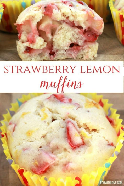 4h Cookies, Strawberry Lemon Muffins, Morning Glory Muffins, Strawberry Muffins, Filled Muffins, Lemon Dessert Recipes, Lemon Muffins, Baking Muffins, Strawberry Lemon