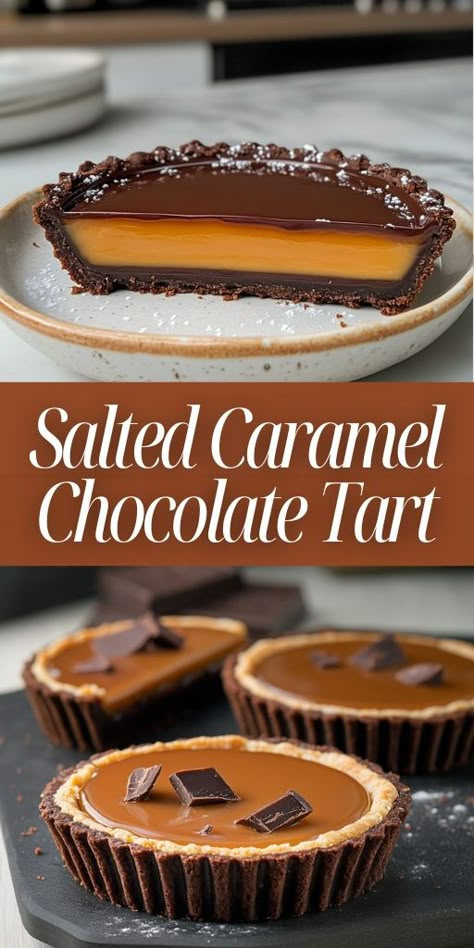 Indulge in the ultimate dessert with this Salted Caramel Chocolate Tart 🍫✨! Made with a buttery crust, rich chocolate ganache, and gooey salted caramel, it’s a decadent treat perfect for holidays, dinner parties, or satisfying your sweet tooth. 🎉 Impress your guests with this gourmet dessert that’s surprisingly easy to make! #SaltedCaramel #ChocolateLovers #DessertRecipes #HolidayBaking #SweetTreats ❤️ Pin now for your next baking adventure! Gourmet Dinner Party, Tart Recipes Dessert, Tarts Recipe Dessert, Tart Dessert Recipes, Tartlet Recipes, Easy Fancy Desserts, Salted Caramel Recipe, Salted Caramel Chocolate Tart, Easy Salted Caramel