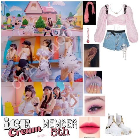 Blackpink Ice Cream Outfit, Outfits Faldas, Blackpink Ice-cream, Black Ice Cream, Blackpink 5th Member, Blackpink 5th Member Outfits, Cream Outfit, Cream Outfits, Pop Outfits