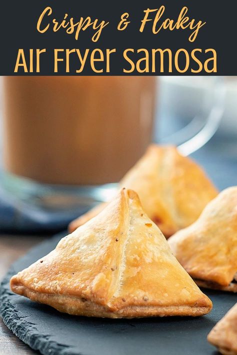 Air fryer samosas are an absolute family favorite and are to make at home. These crispy dough pockets are stuffed with potatoes and peas and air fried to give them a healthier twist.  They make a perfect starter or side dish or buffet food for your next party. Frozen Samosa, Veg Samosa, Punjabi Samosa, Samosa Recipe, Indian Appetizers, Air Fryer Recipe, Interesting Recipes, Dried Mangoes, Buffet Food