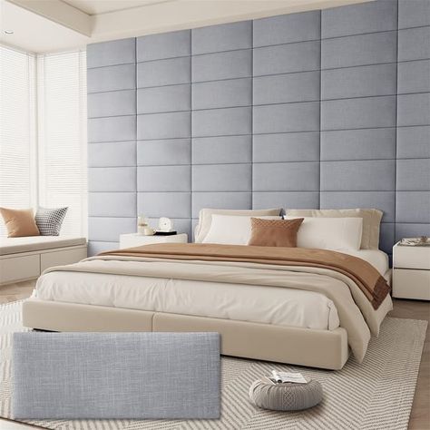 Wall Mounted Upholstered Fabric Tufted Headboard - On Sale - Bed Bath & Beyond - 41432885 Peel And Stick Headboard, Wall Mounted Headboard, Headboard Panels, Mounted Headboard, Soundproof Wall, Floating Headboard, Wall Mounted Headboards, Upholstered Walls, Headboard Upholstered