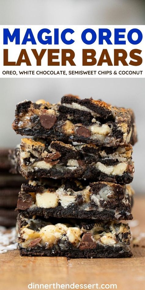 Oreo Reeses Dessert, Coconut Magic Bars, Layered Bars, Oreo Bars, Oreo Desserts, Oreo Dessert Recipes, Dinner Then Dessert, Layer Bars, Magic Bars