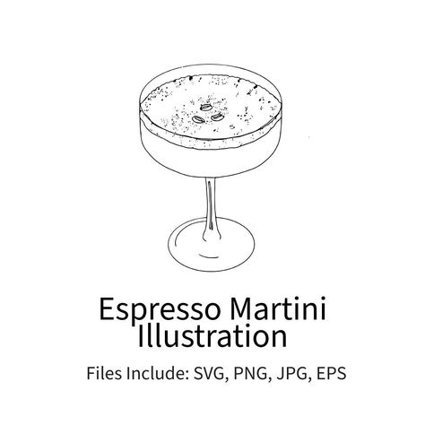 Espresso Martini Drawing, Martini Drawing, Martini Illustration, Cocktails Drawing, Cake Art Print, Minimalist Illustration, Svg Wedding, White Artwork, Black And White Artwork