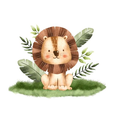 Baby Animal Nursery Art, Lion Safari, Safari Baby Animals, Animal Lion, Baby Animal Drawings, Lion Illustration, Cute Lion, Baby Lion, 수채화 그림