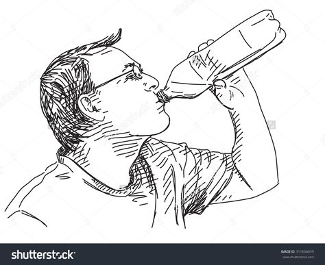 Drinking Drawing Pose, Drinking Sketch, Person Drinking Reference, Drinking Water Drawing, Drinking Drawing, Draw Anatomy, Water Sketch, Person Sketch, Painted Trees