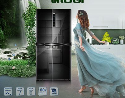 Refrigerator Poster Design, Refrigerator Ads Creative, Home Automation Creative Ads, Refrigerator Ads Design, Electronic Appliances Creative Ads, Home Appliances Advertising, Smart Refrigerator, Smart Fridge, Ads Creative Advertising Ideas