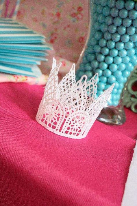 Shabby Chic Baby Princess 1st Birthday Party | CatchMyParty.com Diy Tiara, Lace Crown, Lace Crowns, Birthday Tiara, Chic Baby, Glitter Diy, Quiet Books, Baby Princess, Princess Party