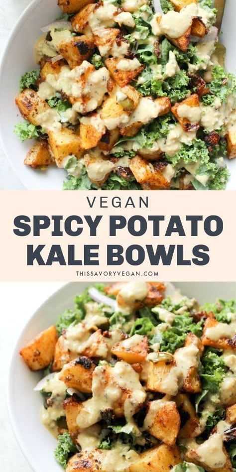 Kale Bowls, Wraps Vegan, Fall Meal, Creamy Dressing, Plant Based Meals, Tahini Dressing, Tasty Vegetarian Recipes, Crispy Potatoes, God Mat